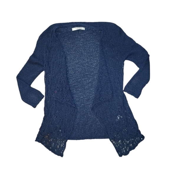 D Exterior Crocheted Knit Cardigan Navy Blue Draped Italian Cardigan Sweater - Picture 10 of 10